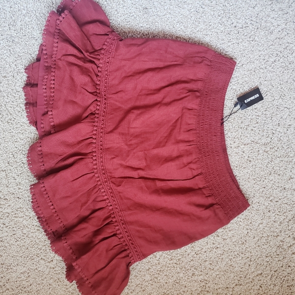 Express High waisted smocked ruffle linen-blend sk - Picture 7 of 8